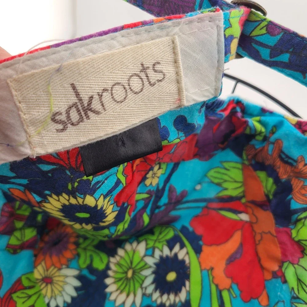 Sakroots Cadet Military Cap Mens White Floral Cotton Adjustable Strap Boho Hat